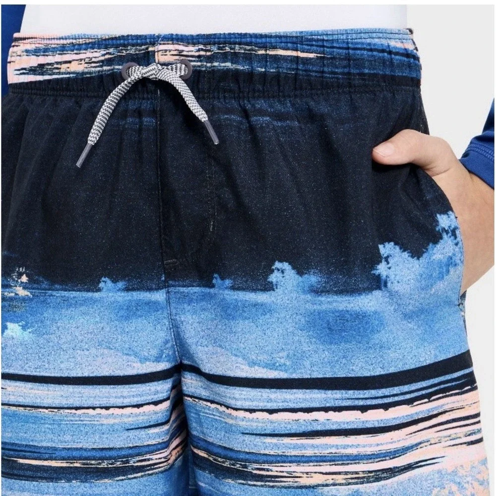 Art Class Boy's Swim Trunks with Built in Boxers ~ Blue/Black Sz M NWT
